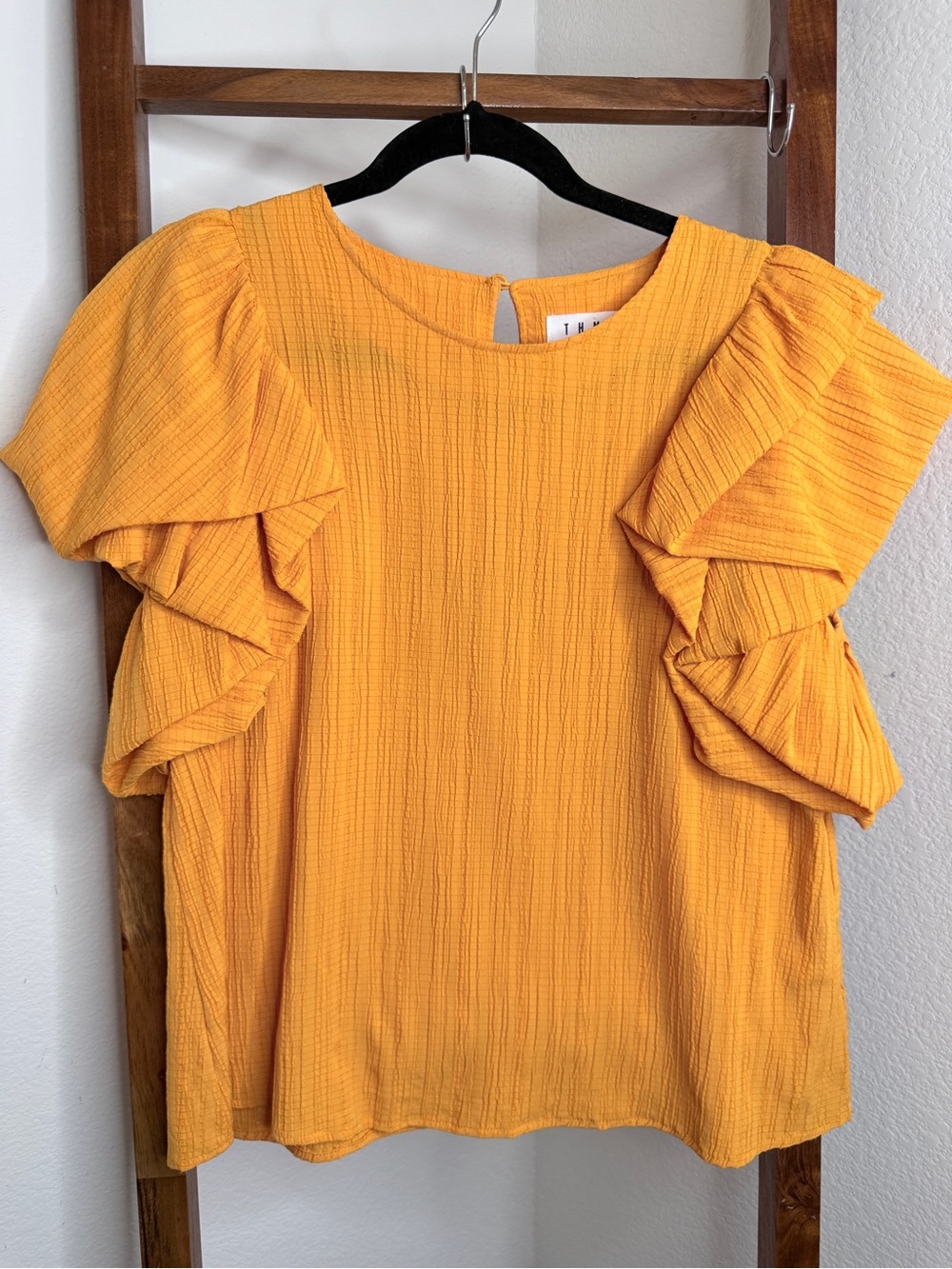 THML Marigold Textured Dramatic Ruffle Sleeve Blouse Top M - Picture 2 of 8